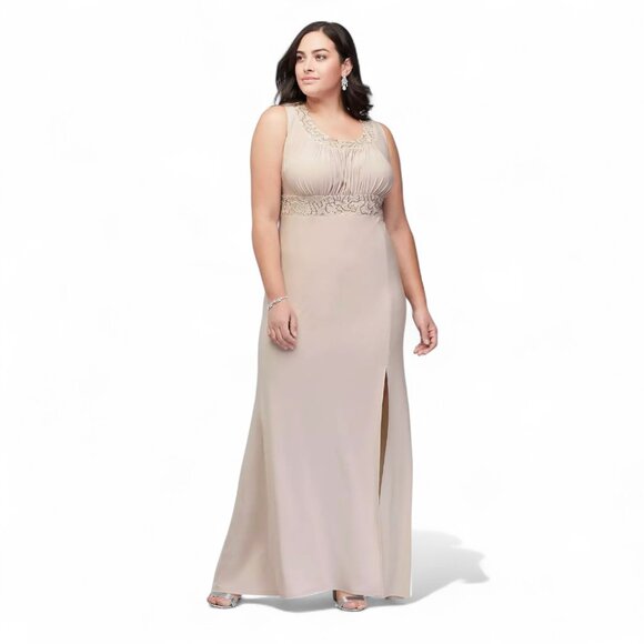 RM Richards Beige Champagne Two-Piece Set with Jacket & Ruched Bodice Dress, 18 - Picture 4 of 15